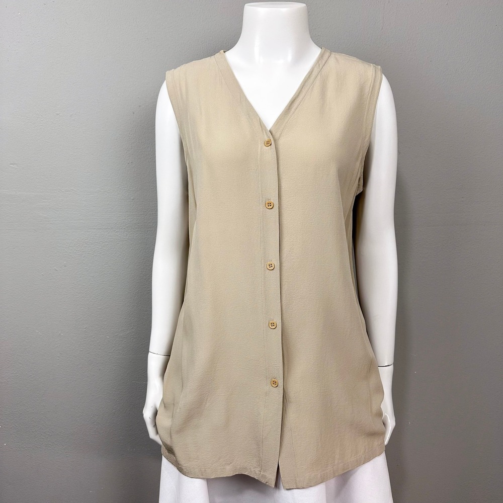 Vintage 90s Calvin Klein Collection Silk Blouse Size 10 Beigeâ Minimalist Top